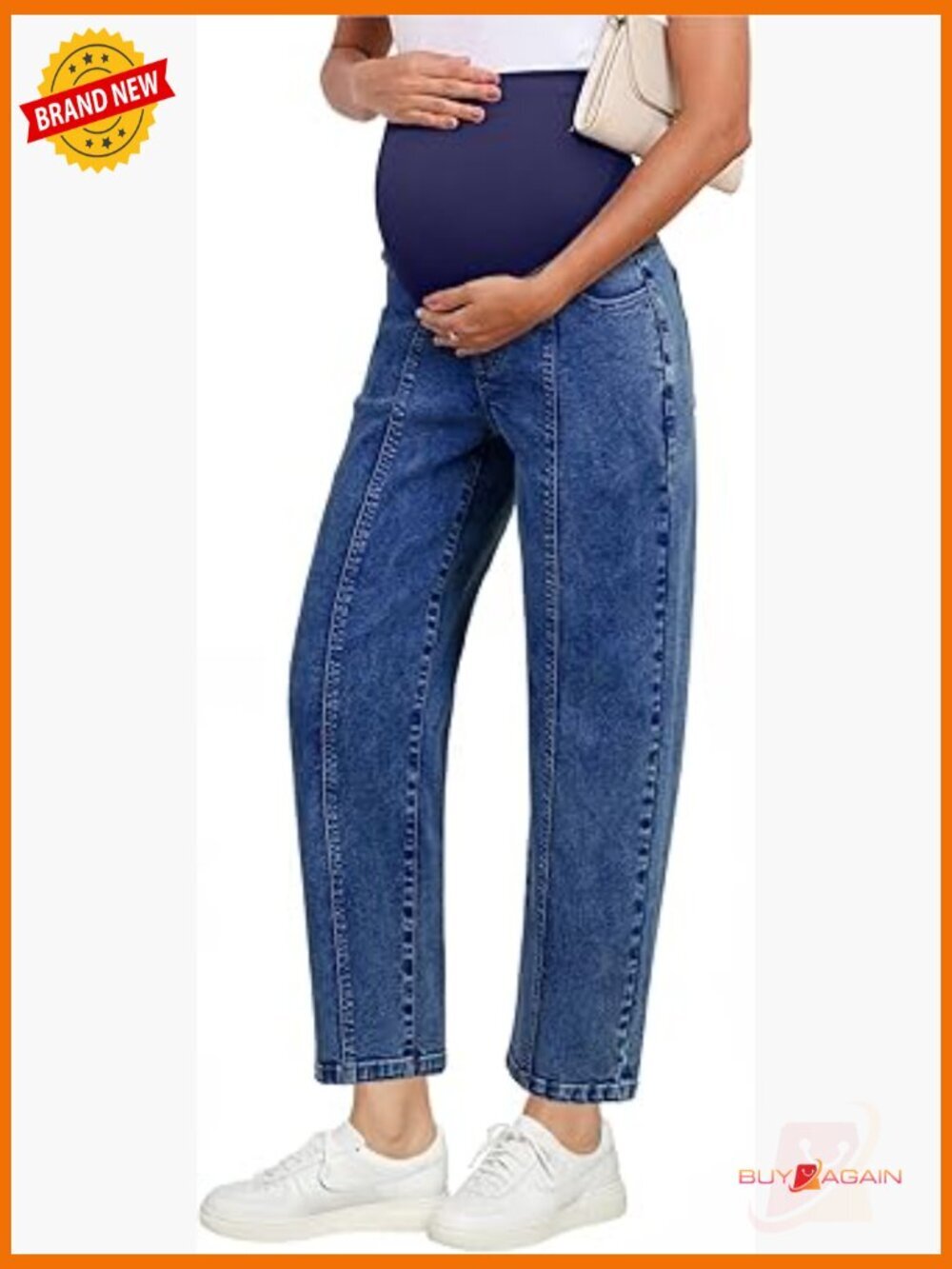 Maternity Jeans Baggy Leg Over Belly Stretchy Ankle Denim with Pockets